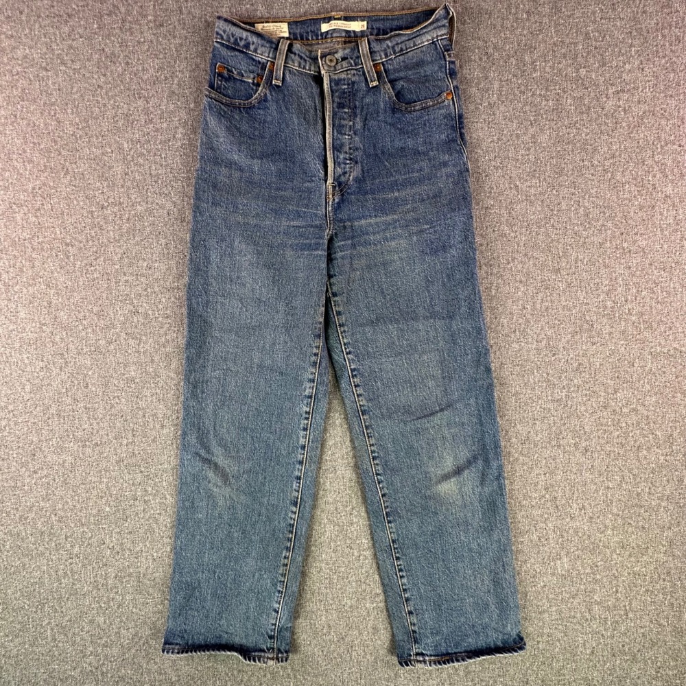 Levis Jeans Womens 26 Ribcage Straight Blue Ultra High Rise Button Fly Premium
